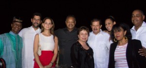 Djibril Diallo, Mayor of Cartagena, his wife, Rev. Jackson, VP of Colombia Angelino Garzon, Claudia Umana, Dr. Norma Jackson - Group shot during the welcome reception in Cartagena, Colombia. At the "Castillo de San Felipe"