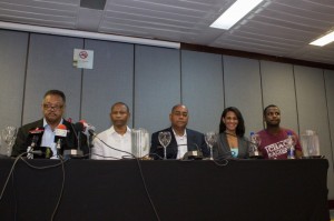 Rev. Jackson, Essaud Urrutia, Senator Ellis, Claudia Umana, Ray Charrupi during media press conference in Cartagena, Colombia