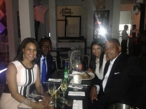 Claudia Umana, James Gomez (Director of International Affairs at RainbowPUSH), Karol Portilla, Senator Rodney Ellis (Houston) at dinner in Cali, Colombia